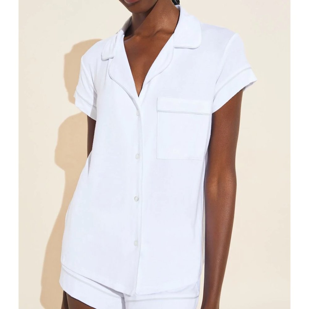 Eberjey Gisele Shortie Short PJ Set White/Water Blue Small